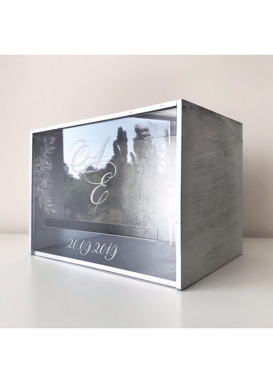 Свадебная коробка с прозрачной крышкой с гравировкой и покраской. Размер: 25х18х18см (2021)