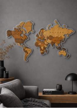 Карта Мира на стену деревянная  (MAPS) 2025