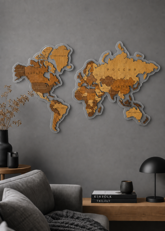Карта Мира на стену деревянная  (MAPS) 2025