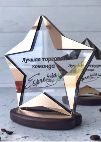 Звезда оргстекло на деревянном основании (арт.Nag6) 2025