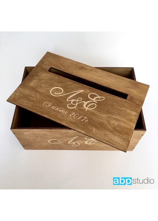 Свадебная коробка для пожеланий с гравировкой и покраской морилкой. Размер: 28х18х12/18см
